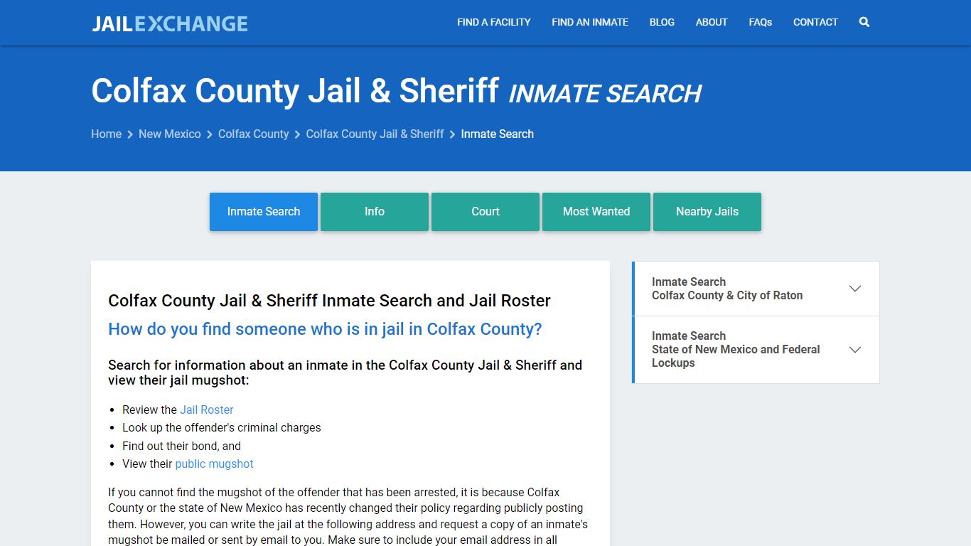 Inmate Search: Roster & Mugshots - Colfax County Jail & Sheriff, NM